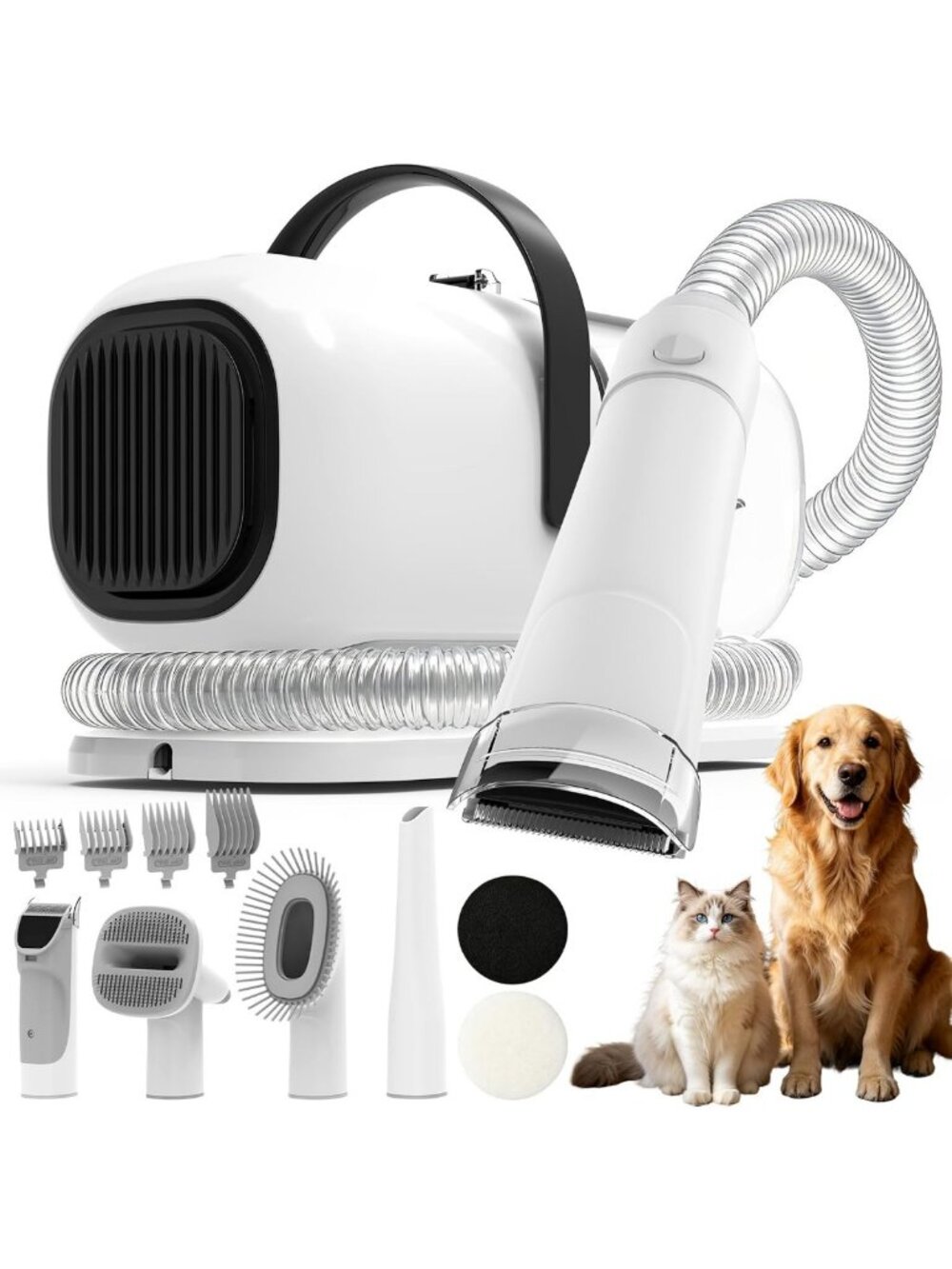 Pet Grooming Kit with Vacuum, 12000Pa Electric Clipper & Cleaning Brush for Dogs